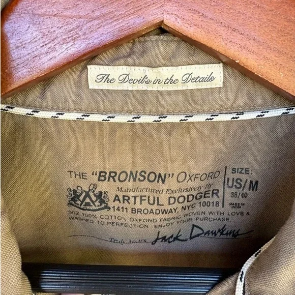 Artful Dodger Olive Green The Bronson Oxford Long Sleeve Button Down - M - Picture 4 of 8